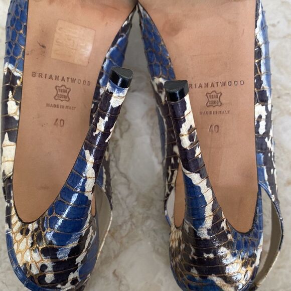 Brian Atwood Slingback Platform Stiletto Heels Snakeskin Leather - Picture 13 of 14